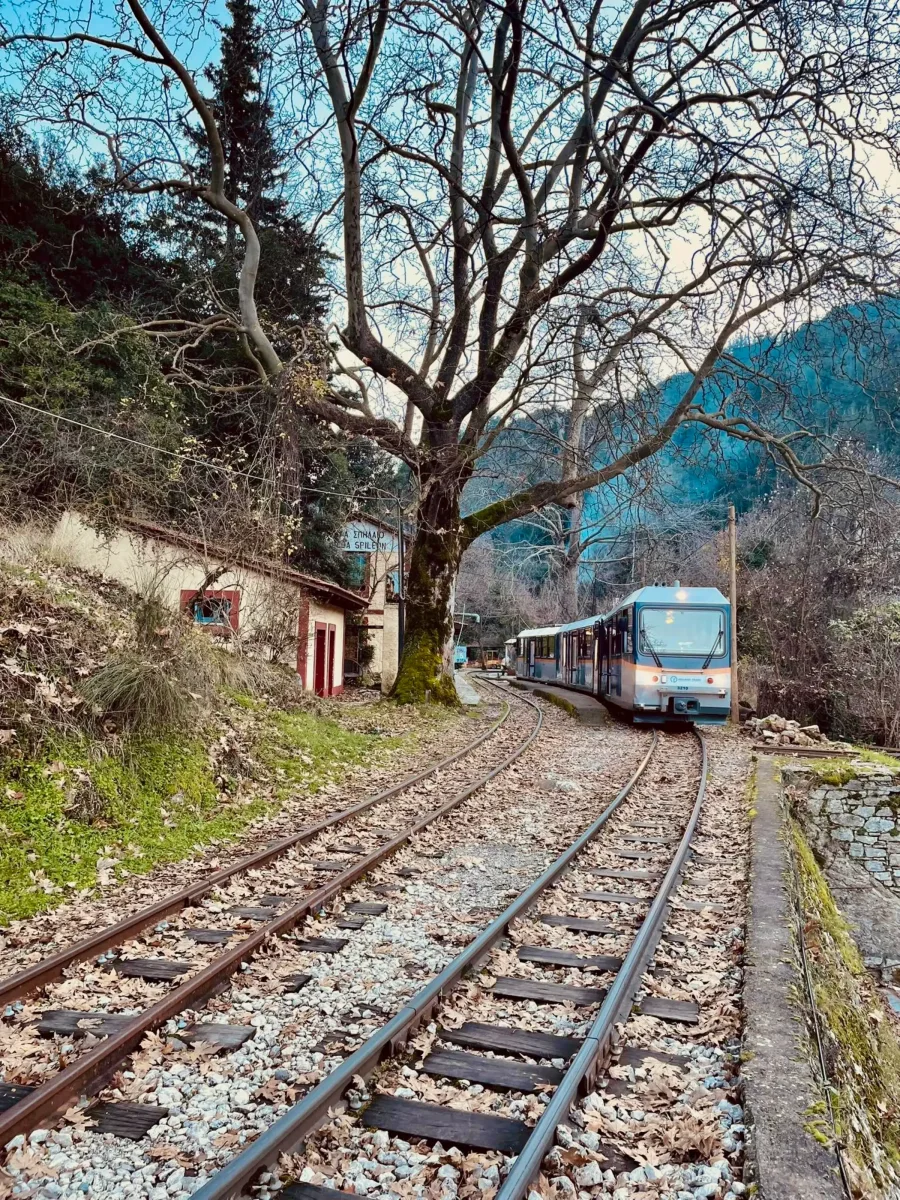 Θέα της διαδρομής του Οδοντωτού στο ορεινό τοπίο